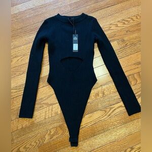 Fashion Nova Body On Me Ribbed Cut Out Bodysuit - Black L NWT